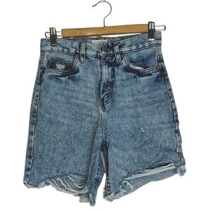 Retrod Boyfriend Fit Distressed High Waisted Acid Wash Jean Shorts, Size 25